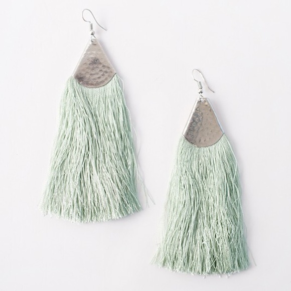 Fringe Drop Earrings Silver / Mint - Picture 3 of 3